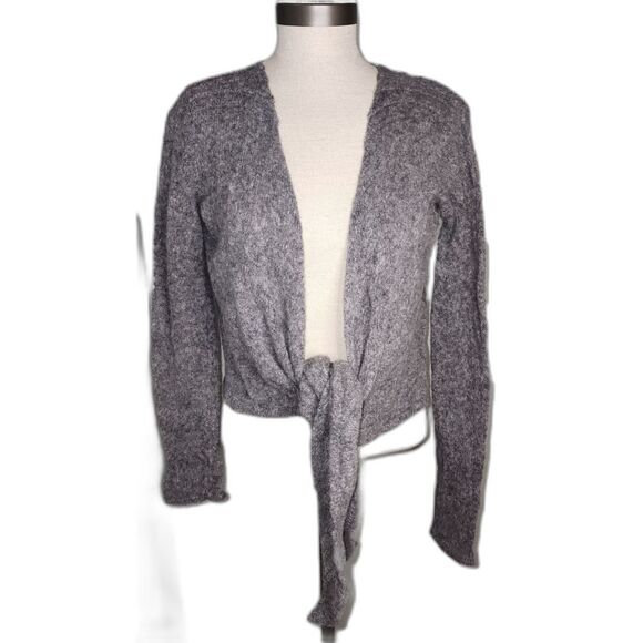 Vintage Bebhinn Marten Grey Cropped Tie Front Irish Wool Blend Cardigan Size M - Picture 2 of 11